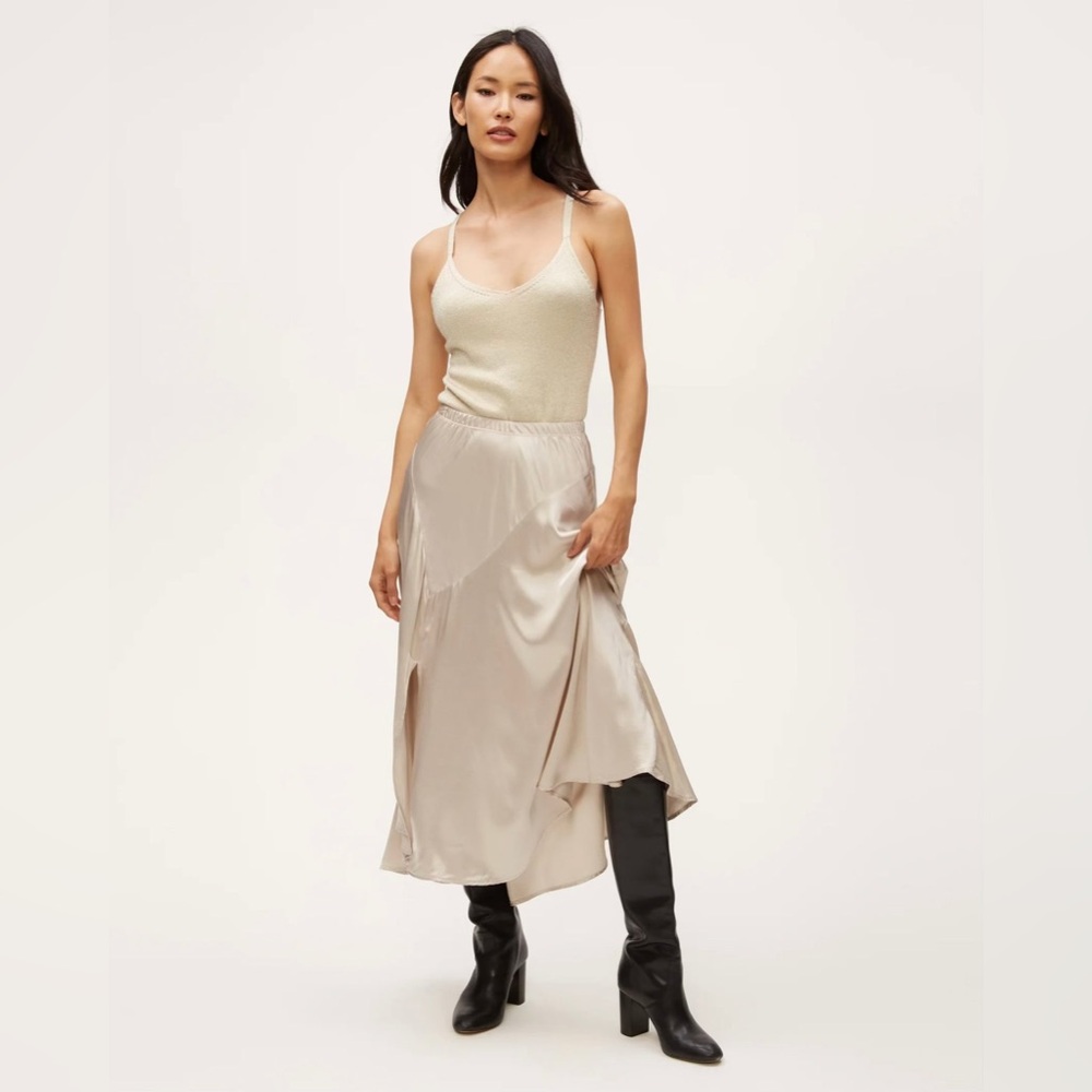 Neutral Satin High-Low Slip Skirt — BLACK